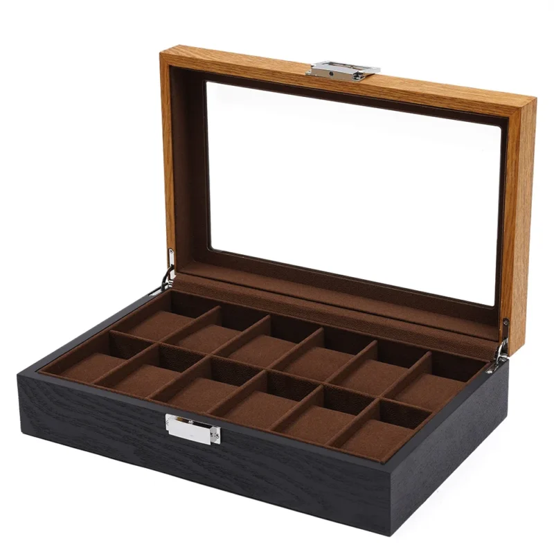 12-Slot Vintage Wooden Watch Display Case with Velvet Lining for Luxury Timepiece Collection - Image 5