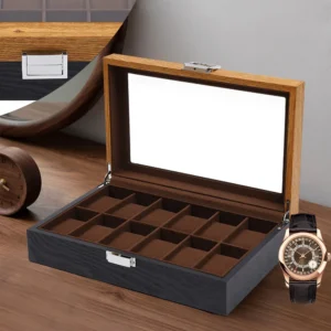 12-Slot Vintage Wooden Watch Display Case with Velvet Lining for Luxury Timepiece Collection