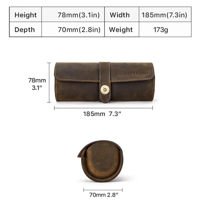 Premium Leather 3-Slot Watch Roll Travel Case with Secure Buckle Closure - Image 6