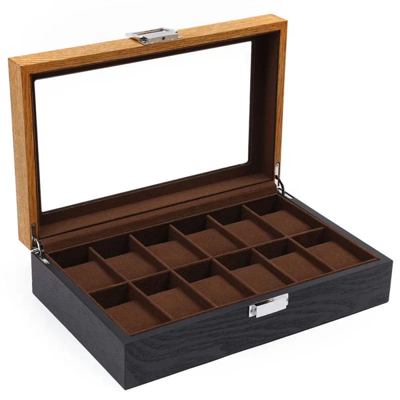 12-Slot Vintage Wooden Watch Display Case with Velvet Lining for Luxury Timepiece Collection - Image 4