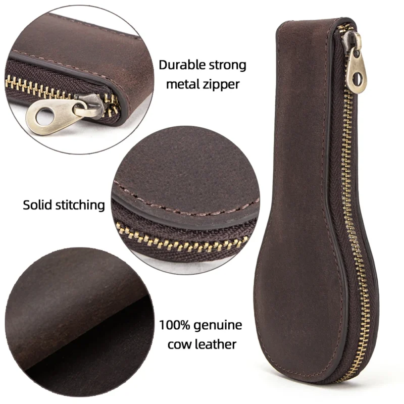 Vintage Leather 2-Watch Travel Roll Case with Zipper Closure and Velvet Interior - Image 5