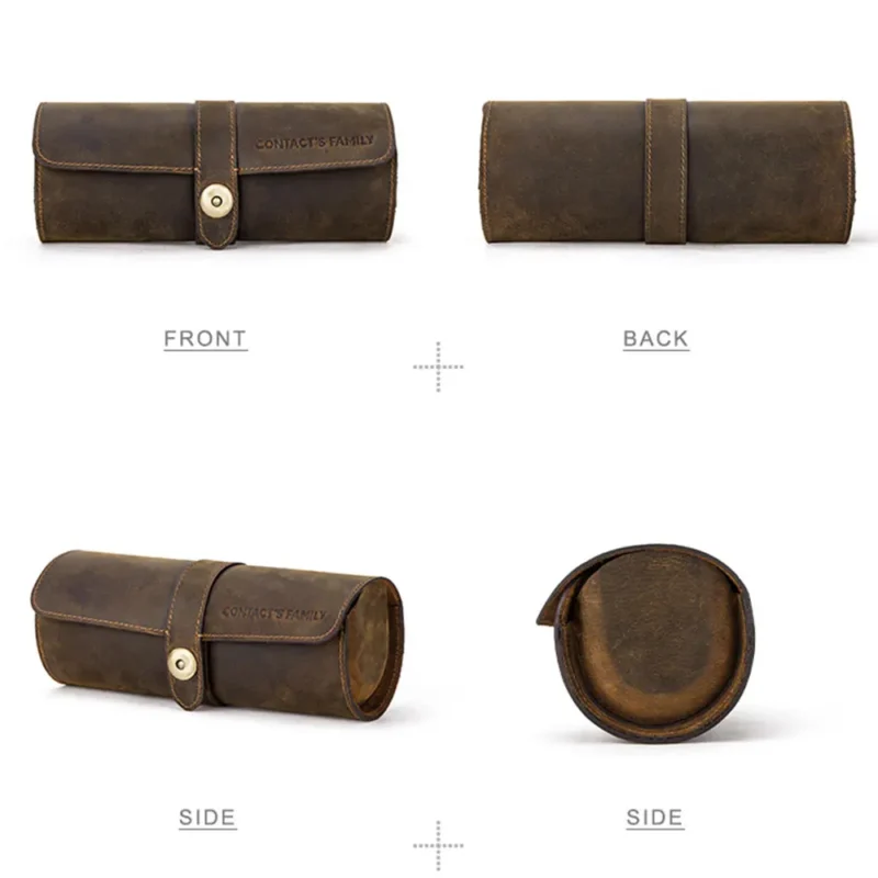 Premium Leather 3-Slot Watch Roll Travel Case with Secure Buckle Closure - Image 3