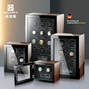 6-Slot Wooden Automatic Watch Winder with LCD Touch Screen and Remote Control
