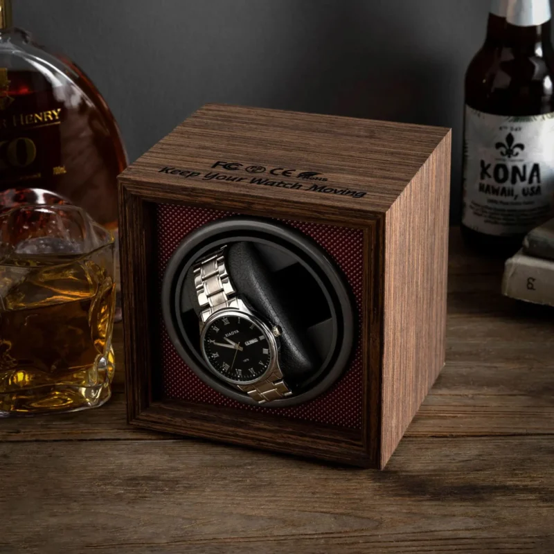 Single Slot Wooden Automatic Watch Winder Box with Luxury Display for Timepiece Collectors - Image 4