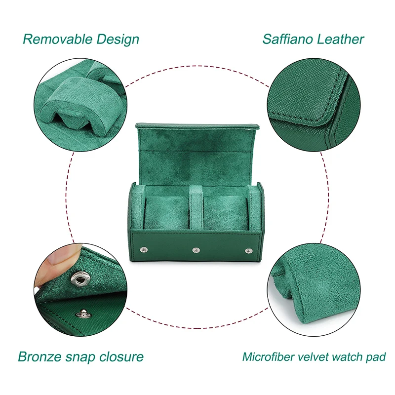 Premium leather watch travel roll with protective compartments