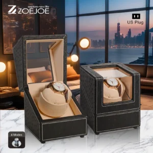 Single Watch Winder Box with PU Leather Finish for Automatic Timepieces with 4 Rotation Modes