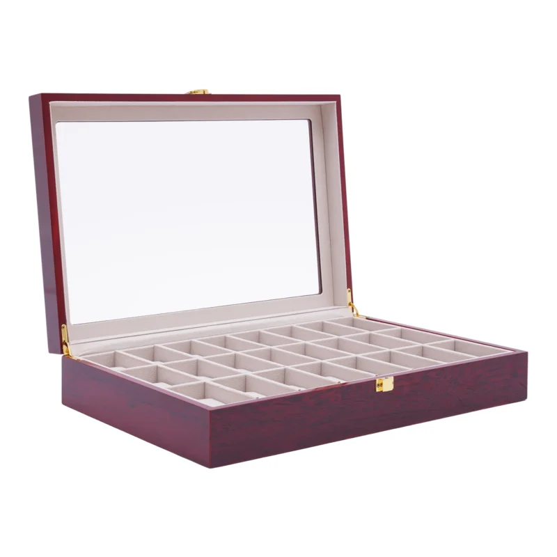 24-Slot Luxury Watch Display Case with Glass Top and Removable Cushions - Image 3