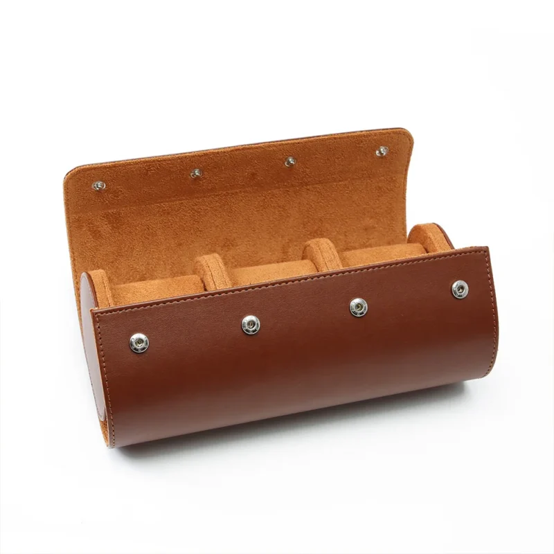 Luxury Leather 3-Slot Watch Travel Roll with Protective Interior for Collector's Timepieces - Image 5