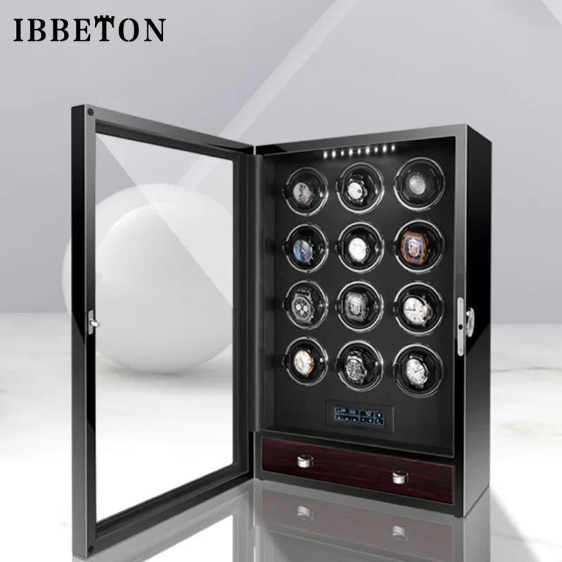 30-Slot Wooden Automatic Watch Winder with Fingerprint Unlock and Quiet Motor - Image 13