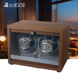 Luxury Wooden Double Watch Winder Box with LED Lighting for Automatic Timepieces