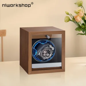 Luxury Single-Slot Wooden Watch Winder with LED Lighting for Automatic Timepieces