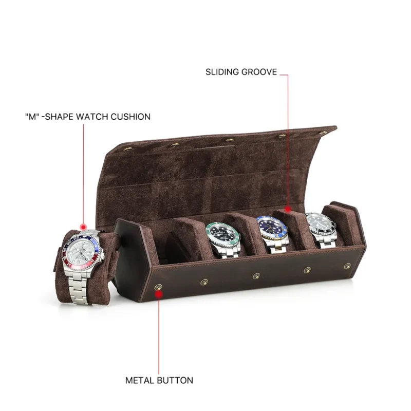 Vintage Leather Watch Storage Roll Case with 1-8 Slot Options for Travelers - Image 2