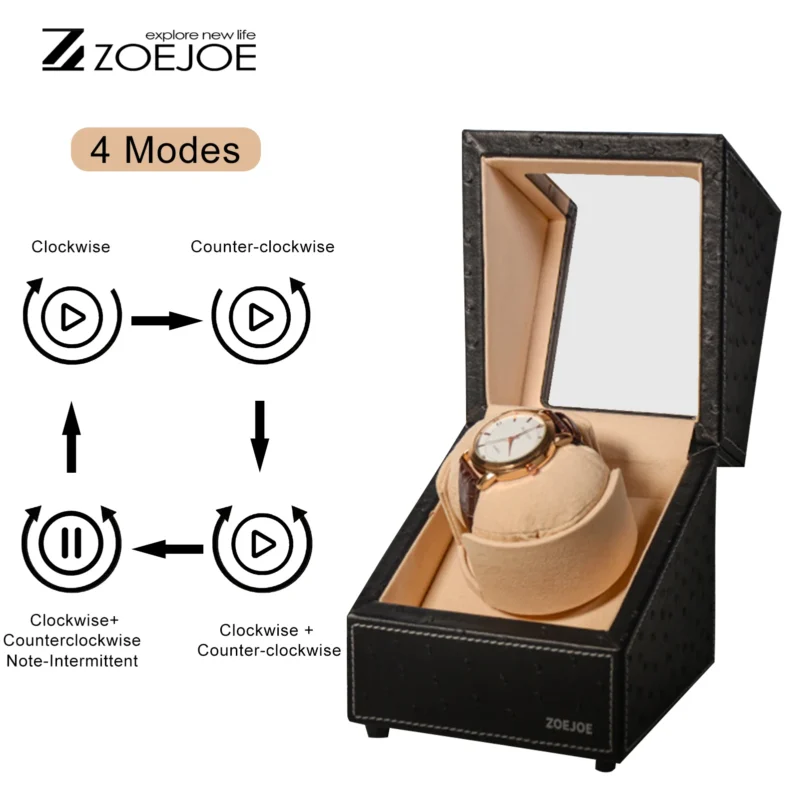 Single Watch Winder Box with PU Leather Finish for Automatic Timepieces with 4 Rotation Modes - Image 4
