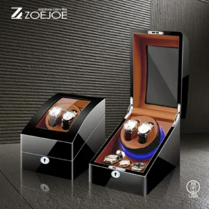 5-Slot Automatic Watch Winder Box with LED Lighting for Luxury Timepieces