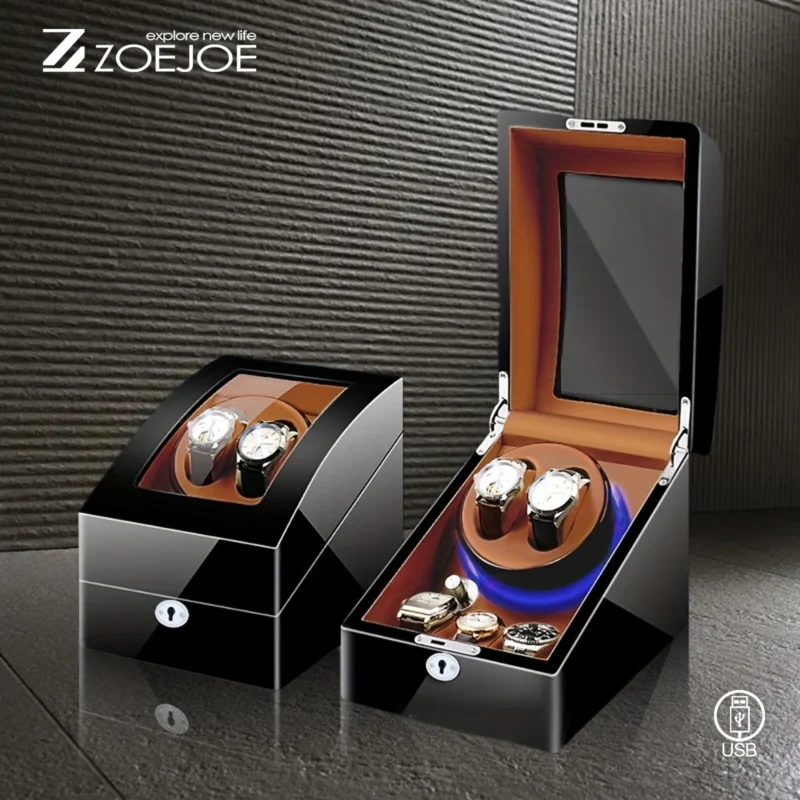 5-Slot Automatic Watch Winder Box with LED Lighting for Luxury Timepieces