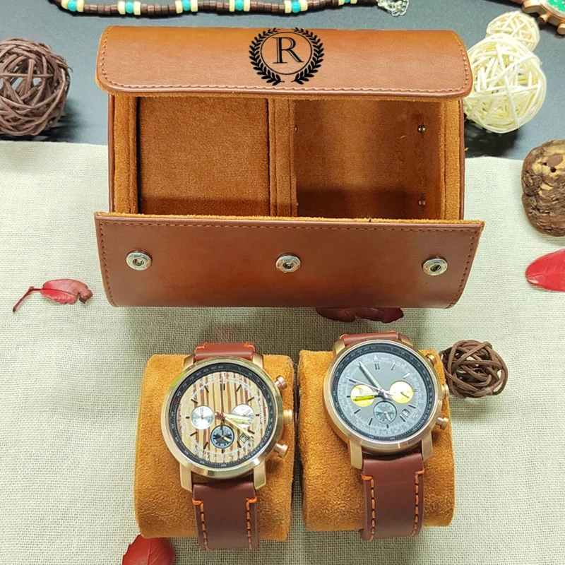 Premium Leather Travel Watch Roll Case with Custom Engraving for Men - Image 4