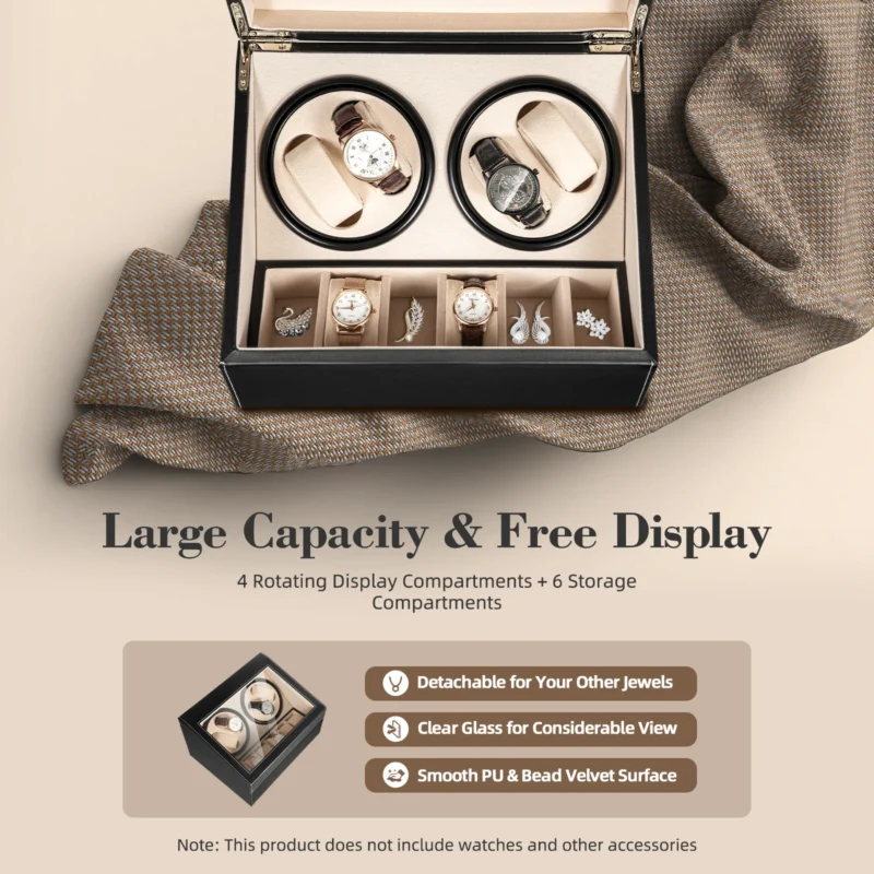 4+6 Slot Automatic Watch Winder Display Box with Leather Finish for Luxury Timepieces - Image 4
