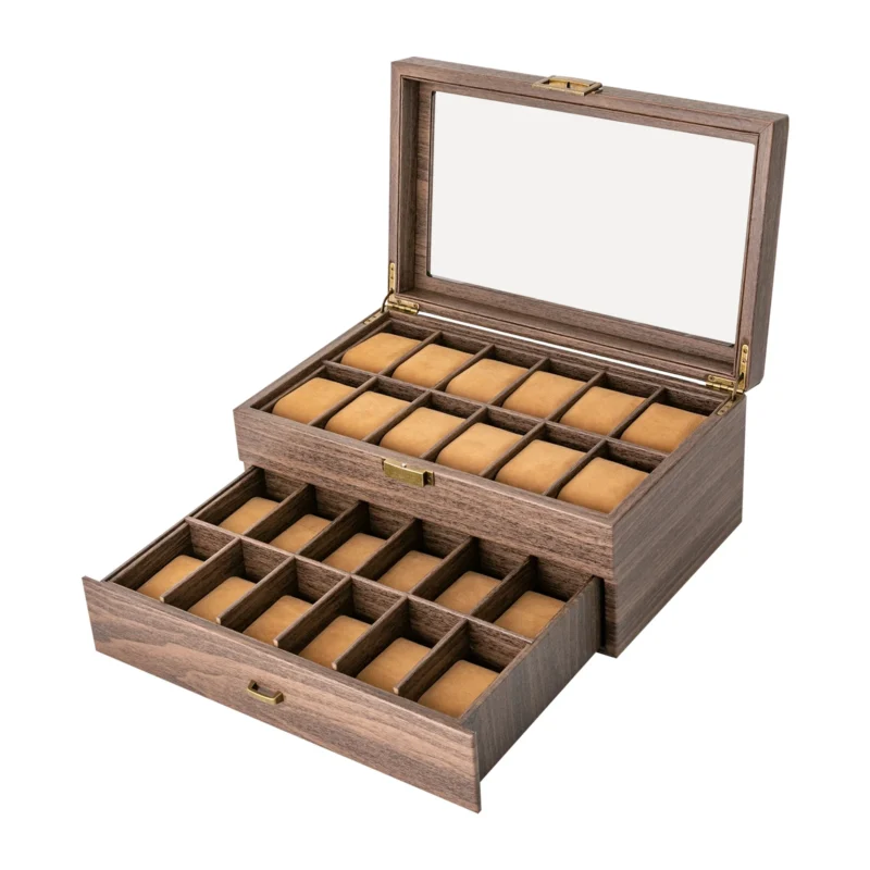 24-Slot Luxury Watch Box Organizer with Glass Display Lid and Protective Cushions - Image 4