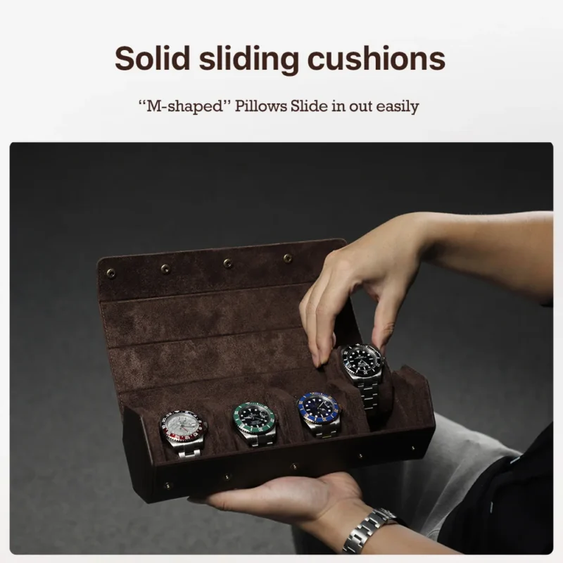 Vintage Leather Watch Storage Roll Case with 1-8 Slot Options for Travelers - Image 3