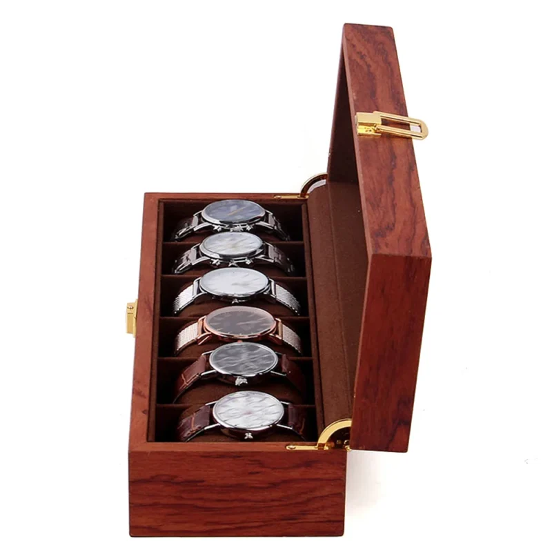 6-Slot Vintage Wood Watch Box with Storage Drawer for Jewelry Collection - Image 8