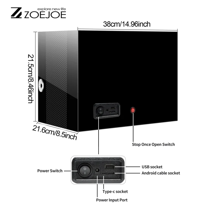 3-Slot Carbon Fiber Touchscreen Watch Winder with Fingerprint Lock and Adjustable Pillows - Image 2