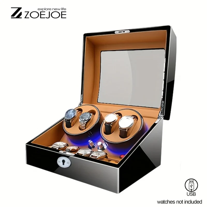 10-Slot Luxury Watch Winder Box with LED Lights and Security Lock - Image 8