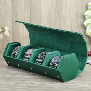 Premium 4-Slot Travel Watch Roll Case with Portable Storage for Luxury Timepieces
