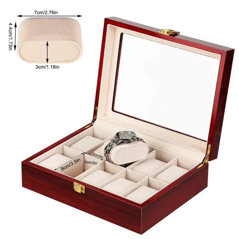 6-Slot Wooden Watch Display Box with Luxury Interior for Collector's Timepieces - Image 6