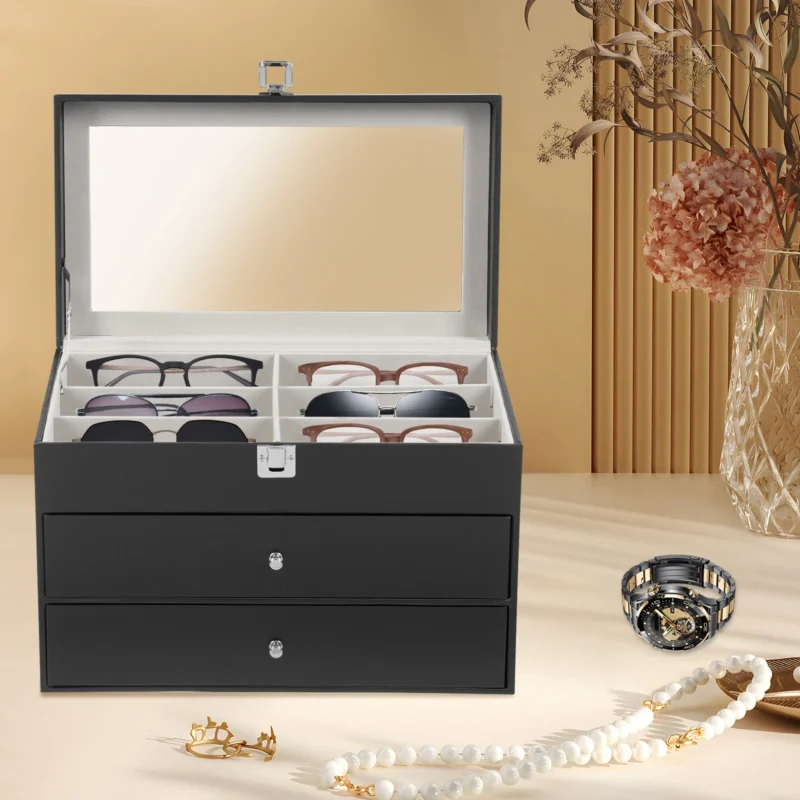 3-Tier Luxury Display Case with Glass Lid for Watches, Glasses and Jewelry - Image 6