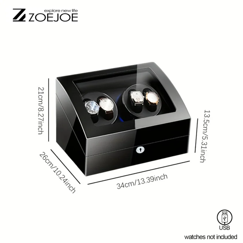 10-Slot Luxury Watch Winder Box with LED Lights and Security Lock - Image 2