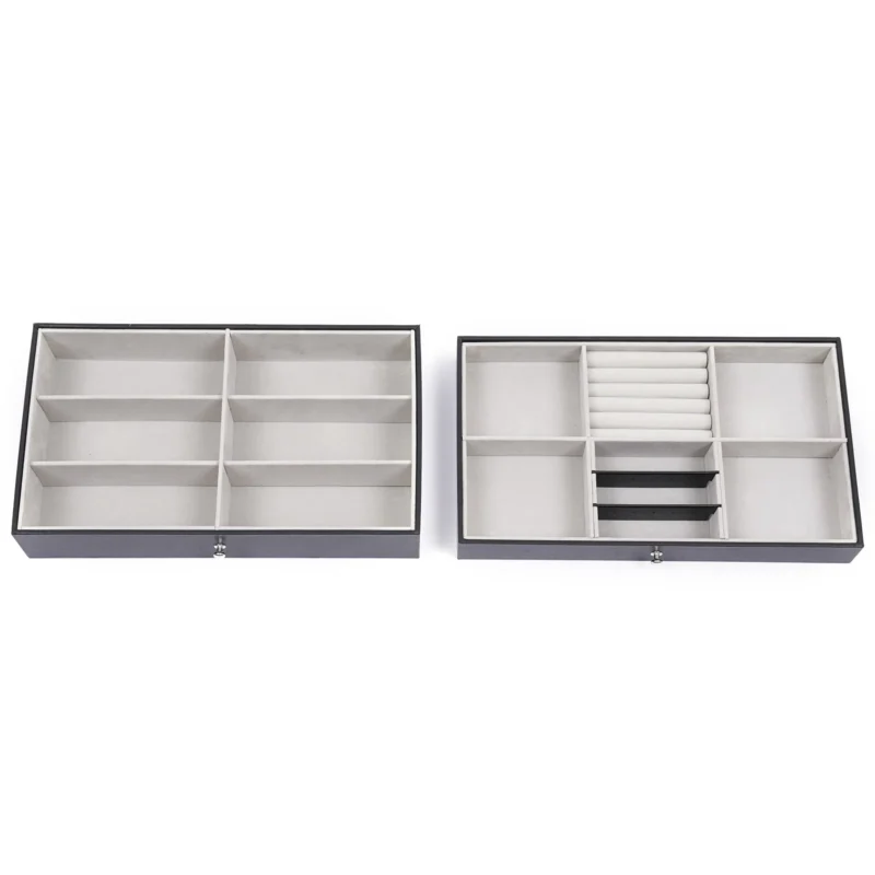 3-Layer Leather Watch & Sunglasses Display Case with Lock and Glass Top - Image 5
