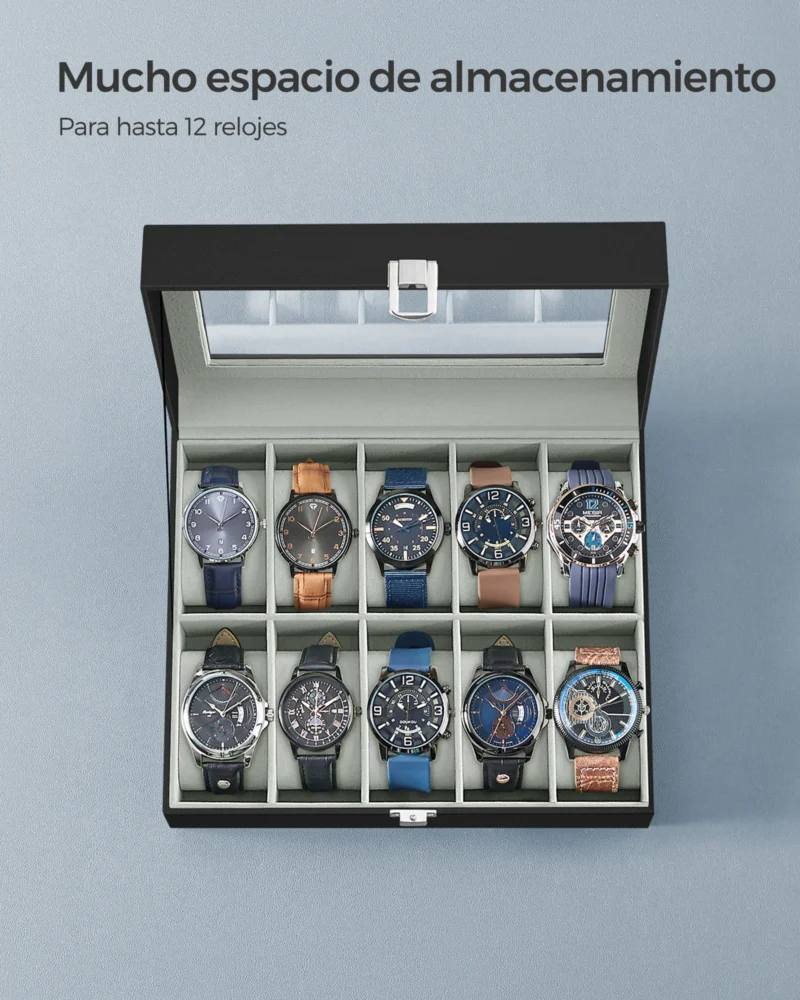 10-Slot Leather Watch Storage Box with Glass Lid and Removable Pillows for Collectors - Image 6