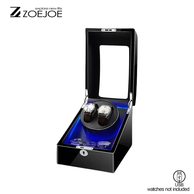 4-Slot Premium Watch Winder Box with LED Lighting and Secure Lock for Automatic Timepieces - Image 10