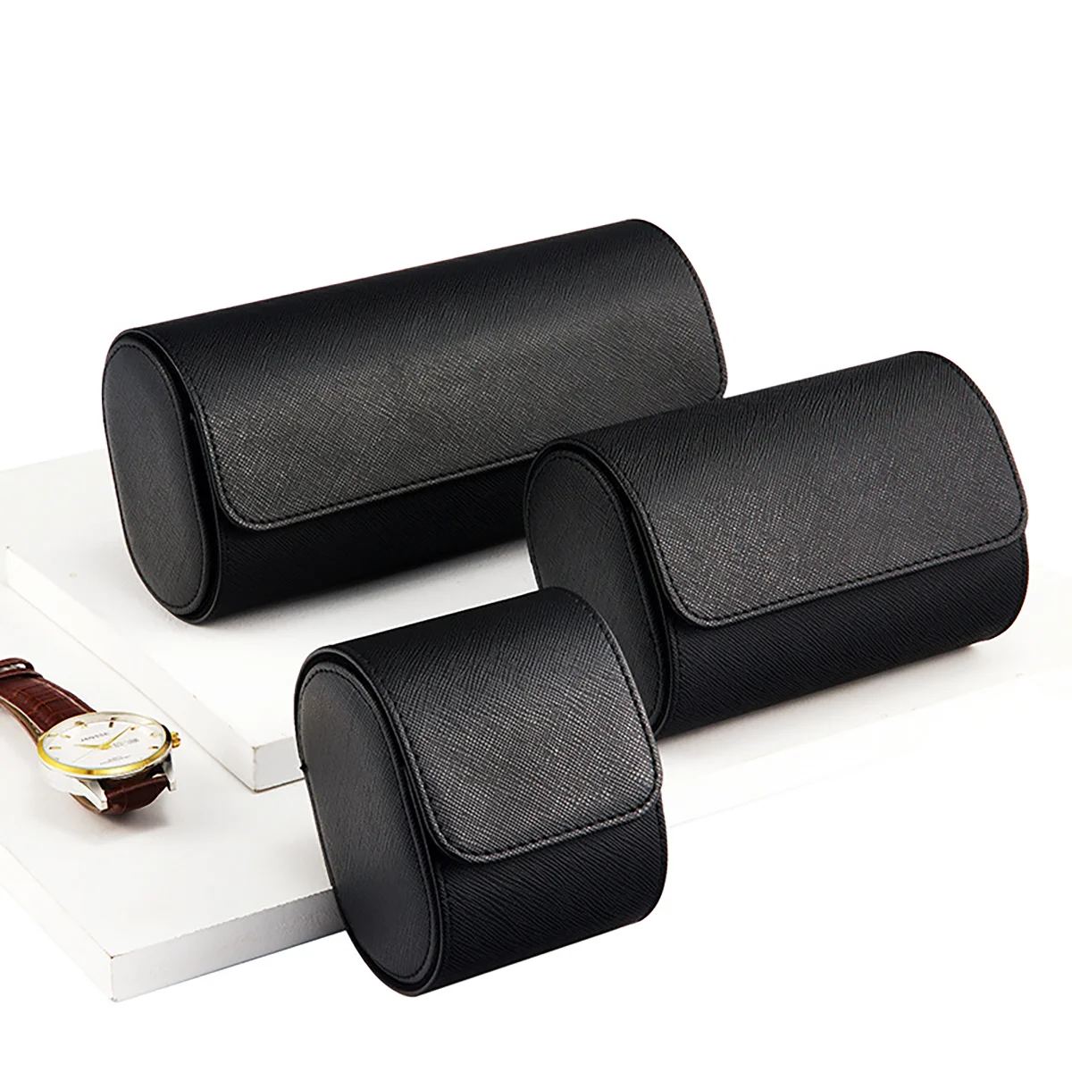 Premium leather travel case for protecting Rolex watches when not on a winder