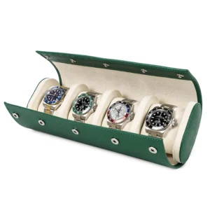 Premium Saffiano Leather 4-Slot Watch Roll Case for Travel with Cushioned Interior