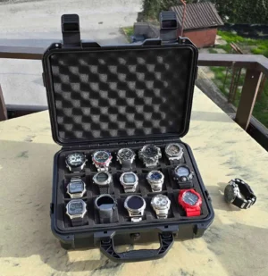 15-Slot Waterproof Hard Watch Case Display Box with Protective Storage Organizer