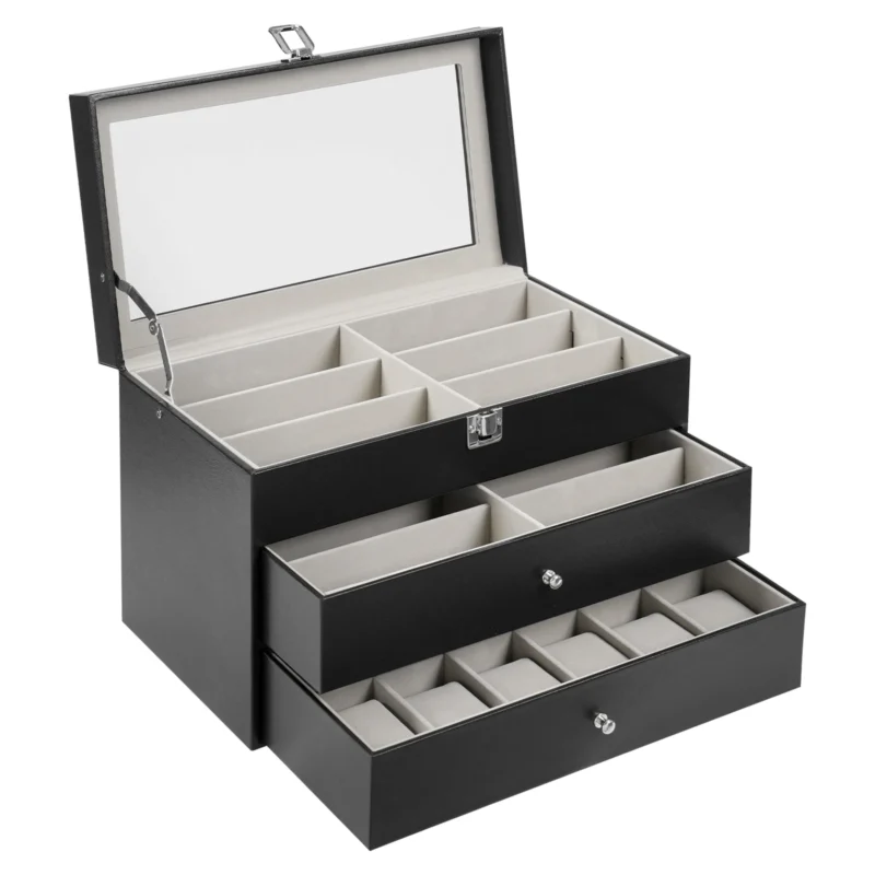 3-Tier Luxury Display Case with Glass Lid for Watches, Glasses and Jewelry - Image 7