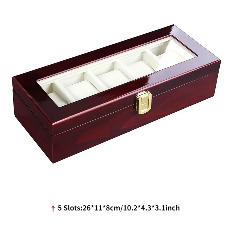 6-Slot Wooden Watch Display Box with Luxury Interior for Collector's Timepieces - Image 12