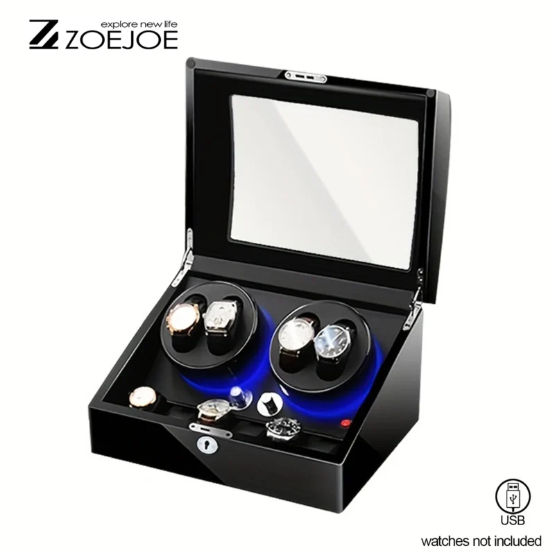 10-Slot Luxury Watch Winder Box with LED Lights and Security Lock - Image 9