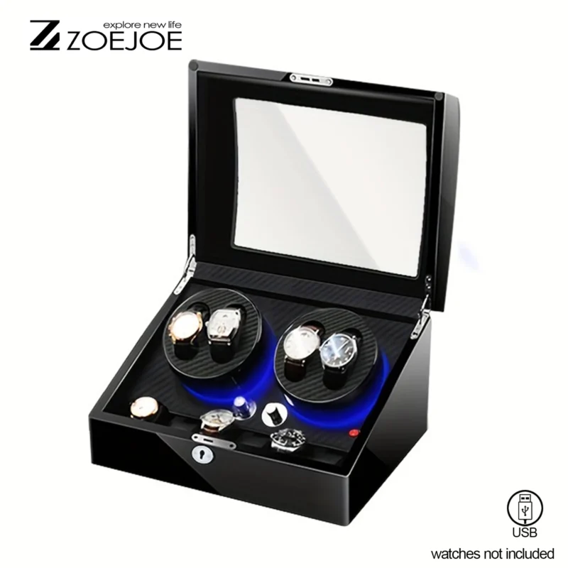 10-Slot Luxury Watch Winder Box with LED Lights and Security Lock - Image 10
