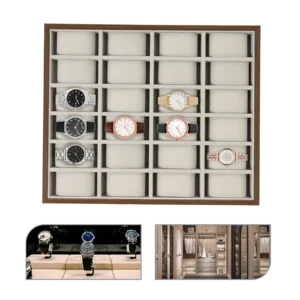 24-Slot Premium Watch Display Box with Grey Finish and Flannelette Interior