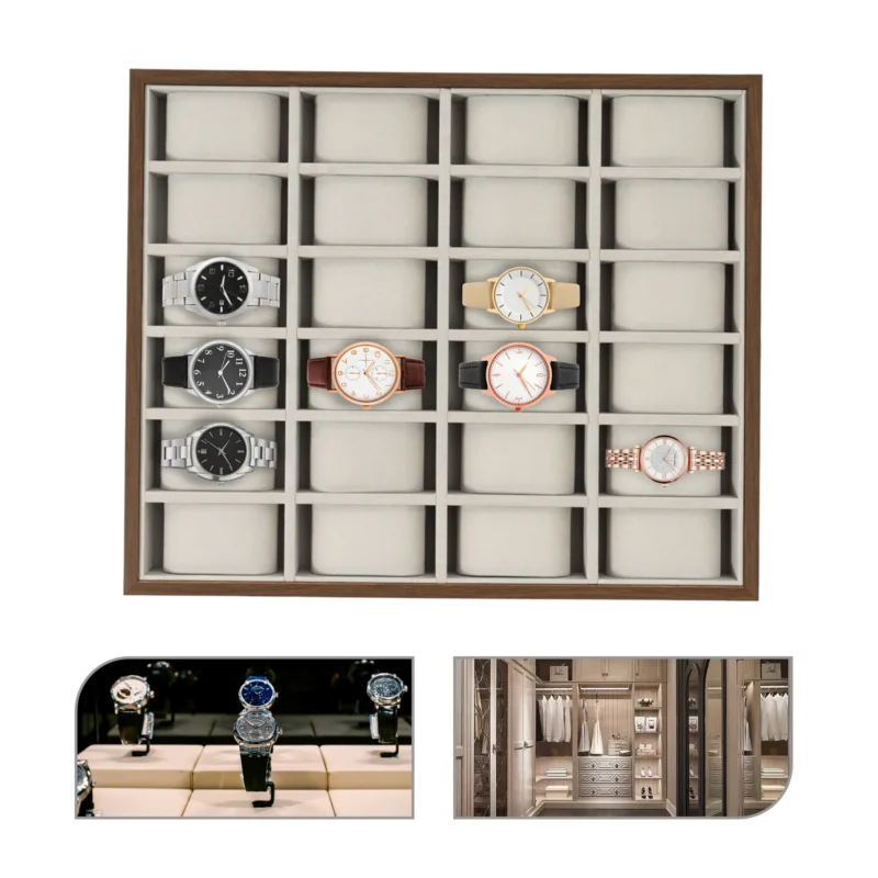 24-Slot Premium Watch Display Box with Grey Finish and Flannelette Interior