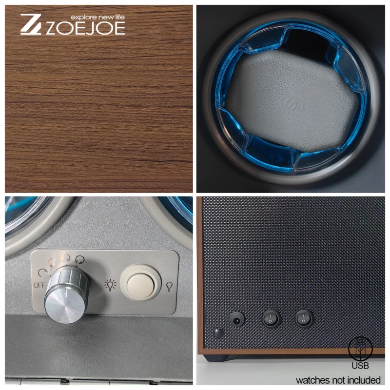 Premium 4-Slot Wooden Automatic Watch Winder with LED Lighting and Flexible Cushions - Image 3