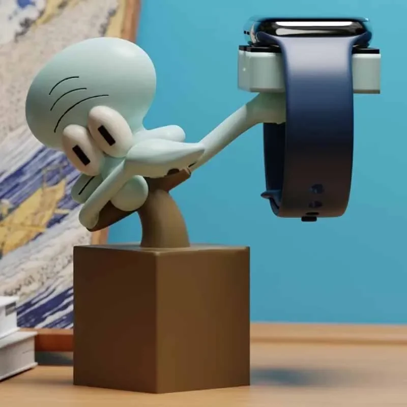 Creative watch stand display showing an Apple Watch on a decorative charging stand