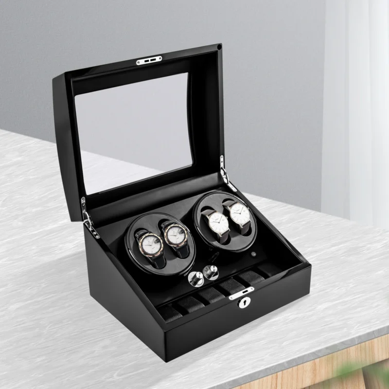 6-Slot Vintage Wood Watch Box with Storage Drawer for Jewelry Collection - Image 5