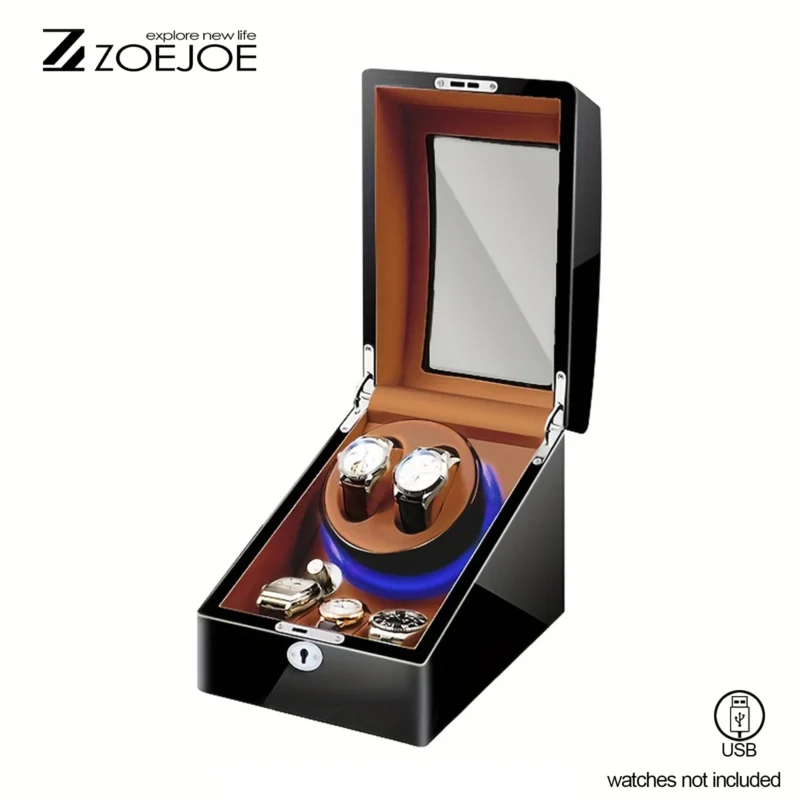 5-Slot Automatic Watch Winder Box with LED Lighting for Luxury Timepieces - Image 9