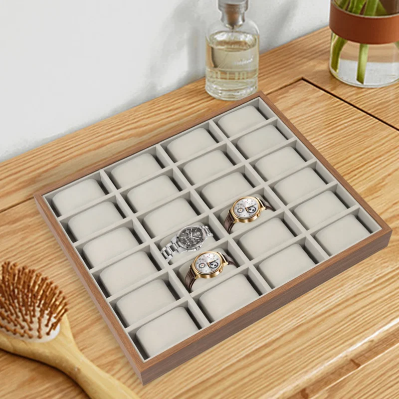 24-Slot Premium Watch Display Box with Grey Finish and Flannelette Interior - Image 2