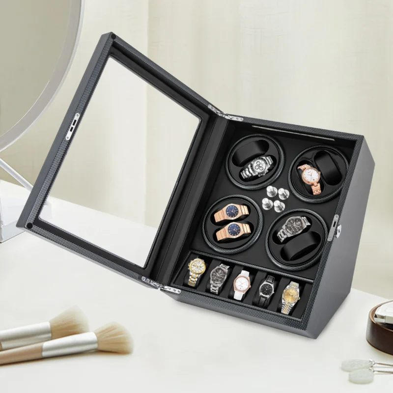8-Slot Automatic Watch Winder Box with Soft Pillows and LED Illumination - Image 3