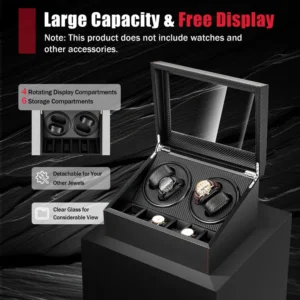 10-Slot Automatic Carbon Fiber Watch Winder Display Case with Dual Motors