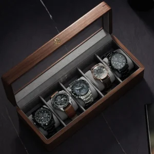 12-Slot Solid Wood Watch Display Case with Glass Top for Luxury Timepieces